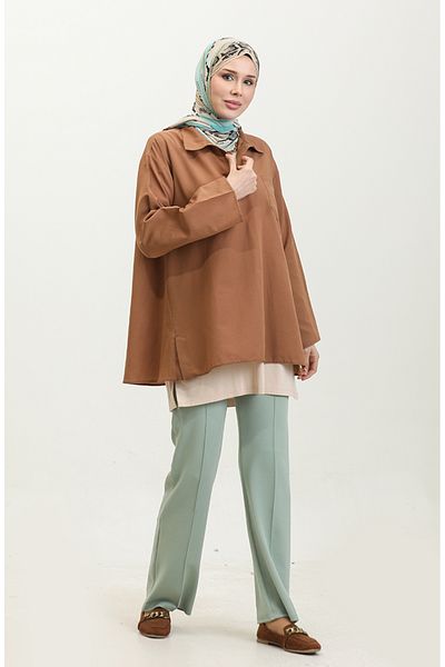 sefamerve Μοντέλο 2007-04 Καφέ Oversize Tunic
