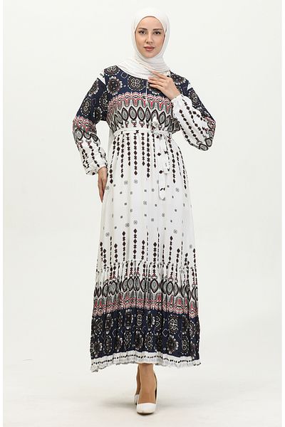 sefamerve Φόρεμα με φύλλο Amelya Viscose Plus Size - Navy Blue White 4588C-01