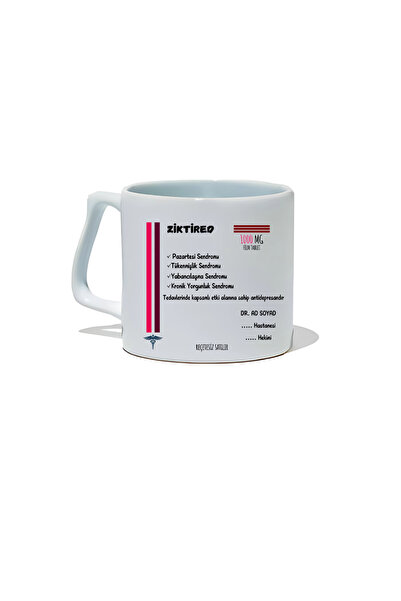 IVART Kişiye Özel Ziktired İlaç Tasarım Baskılı Premium Beyaz Porselen Kupa Bardak-Hemşire, Doktor,Eczacı