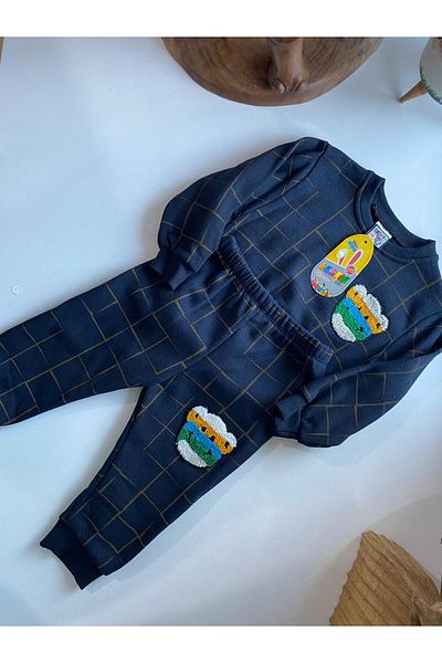 MUTLUDÜNYAM Bear Embroidered Three Thread Children's Suit