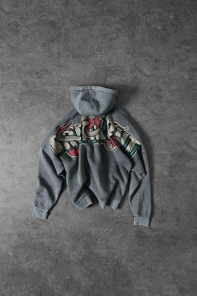 Slatra Men's Gray Snake Washed Hooded Oversize Sweatshirt