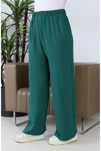 sefamerve Παντελόνι με φαρδύ πόδι Emerald Green Aerobin Fabric - 1006-20