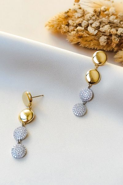 COSİTA Gold Row Hoop Zircon Jewelled Dangle Long Evening Dress Earrings