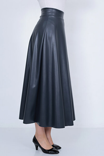 WAYS Dámská umělá kůže námořnická modrá dlouhý hidžáb zlacená mevlana sukně z umělé kůže