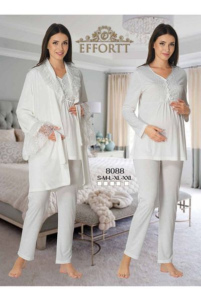 Effortt طقم بيجامة للحوامل من VENERA - مع ثوب نوم مخملي، طقم لوكس مكون من 3 قطع [مناسب للتصوير]