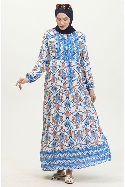 sefamerve Rochie albastră cu model etnic - 4096-01