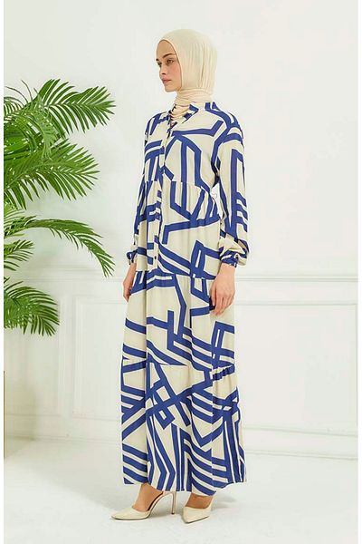 sefamerve Φόρεμα Navy Blue με γεωμετρικό σχέδιο - 4106-01