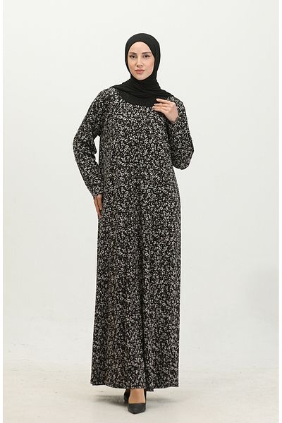 sefamerve Φόρεμα βισκόζης με πέτρινη λεπτομέρεια Plus Size - 4430A-01 Μαύρο Καφέ
