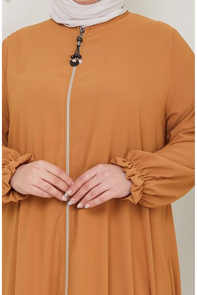 sefamerve Mustard Medine Ferace - Plus Size, μετάξι με φερμουάρ, 0715-02