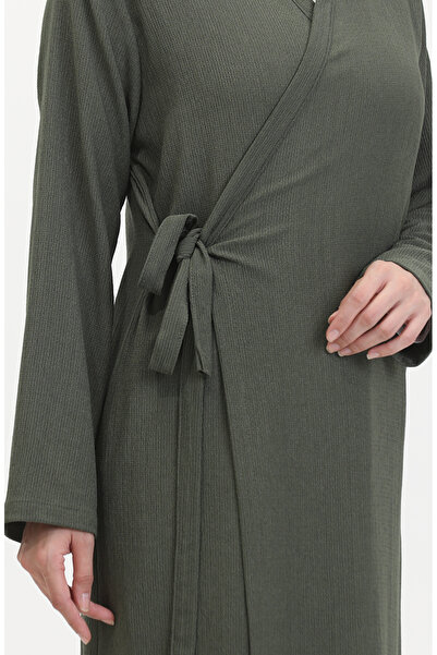 sefamerve Bürümcük Fabric Side Tie Prayer Dress 1024-04 Khaki