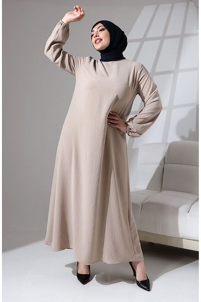 sefamerve Φόρεμα Mink Plus Size - Ελαστικό μανίκι, ίσιο κόψιμο 0712-01