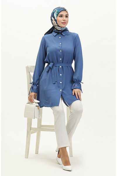 sefamerve Indigo Tunic - Με κουμπιά και ζώνη 1007-06
