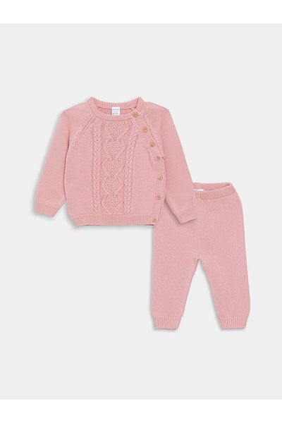 LC Waikiki Crew Neck, hosszú ujjú Basic Baby Girl kötött pulóver és nadrág szett 2 részes