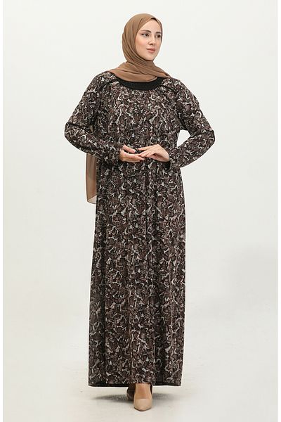 sefamerve Φόρεμα βισκόζης με πέτρινη λεπτομέρεια - Plus Size, Μαύρο Claret Red 4430J-04
