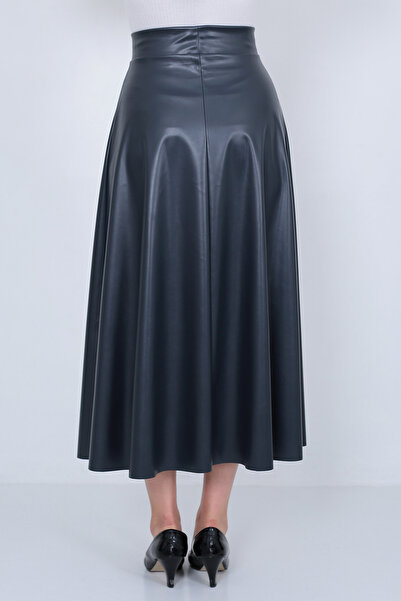 WAYS Dámská umělá kůže námořnická modrá dlouhý hidžáb zlacená mevlana sukně z umělé kůže