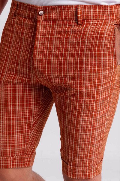 Mcr Plaid Super Slim Fit Men's Shorts Orange - 18098.21Y