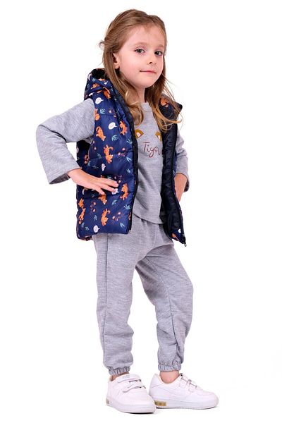 TRENDİMİZBİR Baby Girl Tiger Hooded Vest Set - Navy Blue