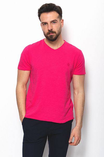 Mcr Patterned Slim Fit V-Neck Basic Men's T-Shirt Fuchsia - 36360.17Y