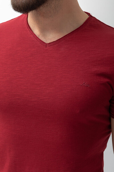 Mcr Ανδρικό μπλουζάκι με σχέδιο Slim Fit με λαιμόκοψη V-λαιμόκοψη Claret Red - 36360.17Y