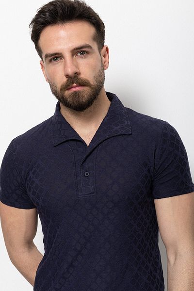 Mcr Patterned Slim Fit Apac Collar Men's T-Shirt Navy Blue - 36697.22Y