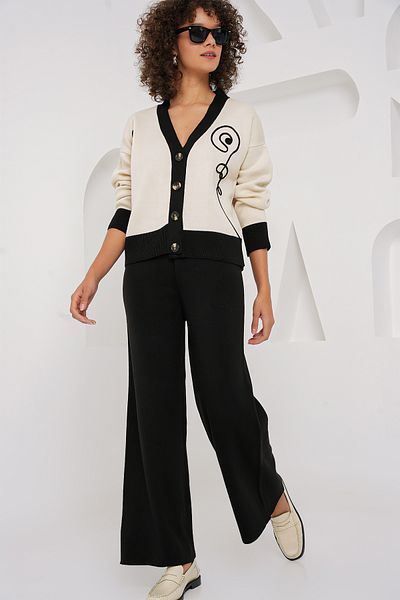 Bigdart 15902 Model Ecru Tricotaj Set Cardigan și Pantaloni