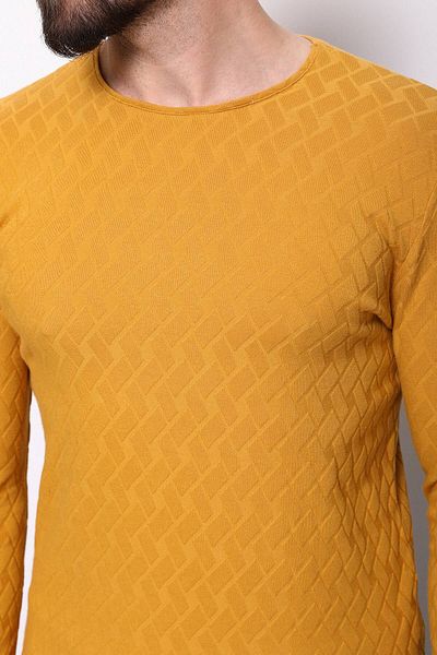 Mcr Yellow Crew Neck Textured Basic Long Sleeve T-Shirt