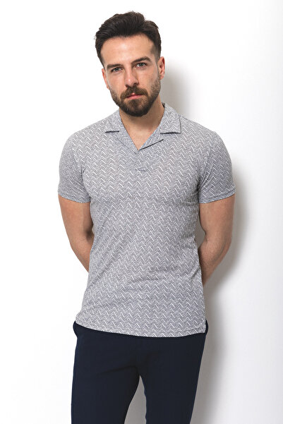 Mcr Patterned Slim Fit Peacock Collar Men's T-Shirt Ecru - 36712.22Y