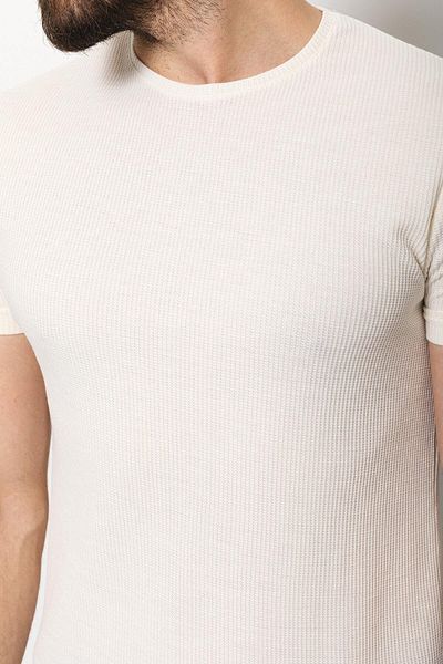 Mcr تي شيرت رجالي أساسي ذو رقبة دائرية ونمط Slim Fit Ecru - 36630.21y