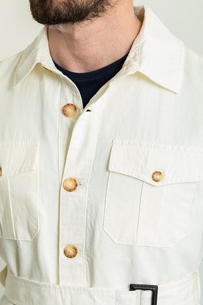 Mcr Straight Slim Fit Bag Pocket Shirt Collar Belted Linen Men's Trenchcoat Ecru - 21272.23Y