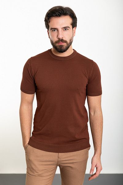 Mcr Plain Slim Fit Crew Neck Men's Knitwear T-Shirt Tile - 11476.24Y