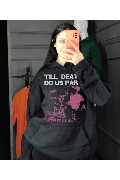 MAYDAY CULTURE سويت شيرت أسود خفيف الوزن فضفاض بثلاثة خيوط / منتج عارضة أزياء...