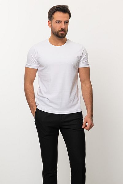 Mcr Duz White Color Slim Fit Crew Neck Basic Men's T-shirt