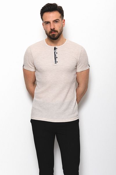 Mcr Knitted Slim Fit Zippered Crew Neck Men's T-Shirt Beige - 36631.21Y
