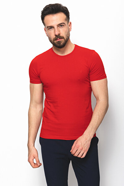 Mcr Flat Super Slim fit okrugla kragna Osnovni Muški T-shirt Crveni - 36362.17Y