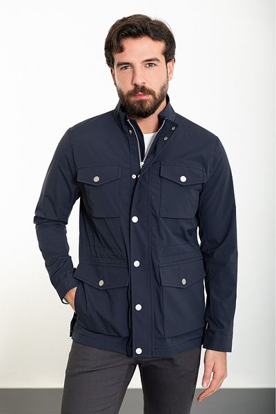 Mcr Straight Slim Fit Bag Pocket Judge Collar Men's Trenchcoat Navy Blue - 21301.24Y