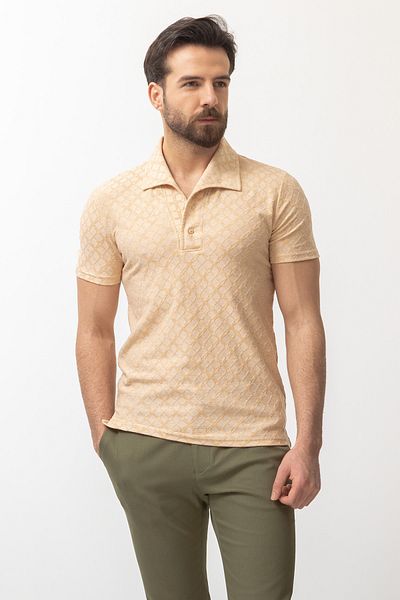 Mcr Patterned Slim Fit Apac Collar Men's T-Shirt Beige - 36697.22Y
