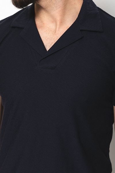 Mcr Patterned Navy Blue Slim Fit Apple Collar Men's T-shirt