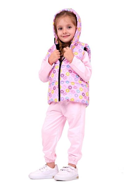TRENDİMİZBİR Baby Girl Set with Pink Hooded Vest - Sweet Written