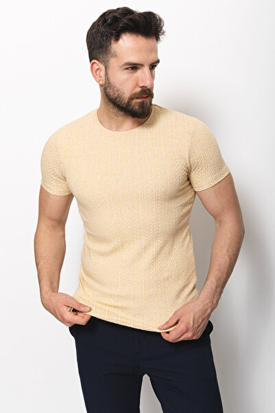 Mcr Ανδρικό μπλουζάκι με σχέδιο Slim Fit Crew Neck Camel - 36624.21Y