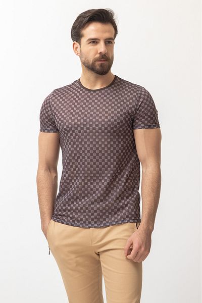 Mcr Patterned Slim Fit Crew Neck Men's T-Shirt Brown - 36699.22Y