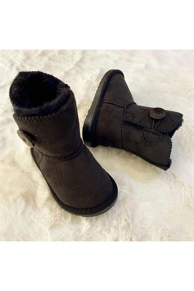 HS HAKAN SPOR Children's Black Single Button Furry Fur Lined Wool Boots (Please 1 No Large)