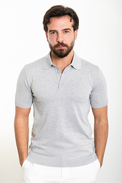 Mcr Прямий Slim Fit Поло з коміром Чоловічий трикотажний футболка Сірий - 11488.24Y