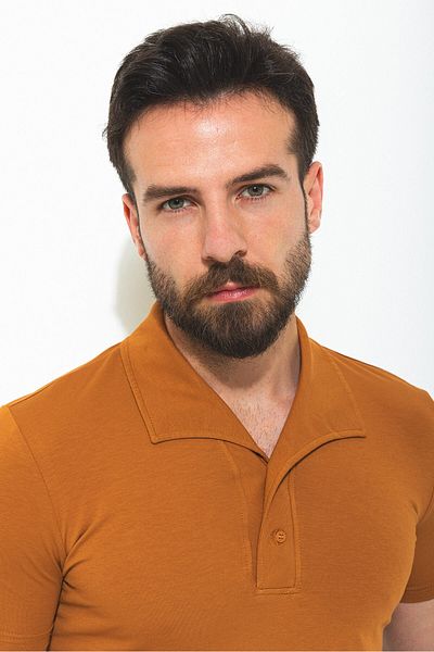 Mcr Plain Slim Fit Lapel Collar Men's T-Shirt Camel - 36713.22Y