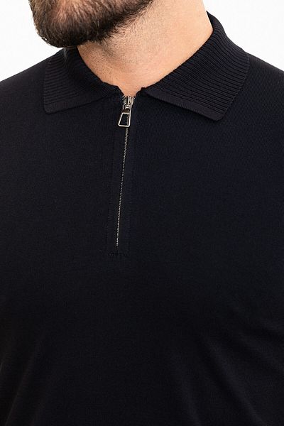 Mcr Plain Slim Fit Zippered Polo Neck Men's Knitwear T-Shirt Navy Blue - 11471.24Y