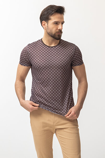 Mcr Ανδρικό μπλουζάκι με σχέδιο Slim Fit Crew Neck Καφέ - 36699.22Y