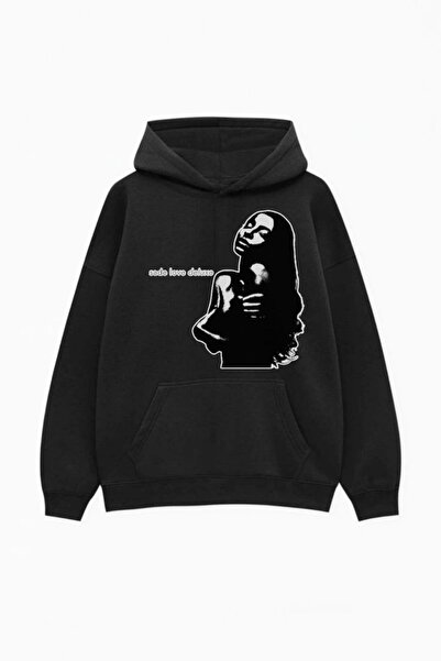 MAYDAY CULTURE سويت شيرت أسود فضفاض بقلنسوة - ثلاثة خيوط / منتج عارضة أزياء: XL/