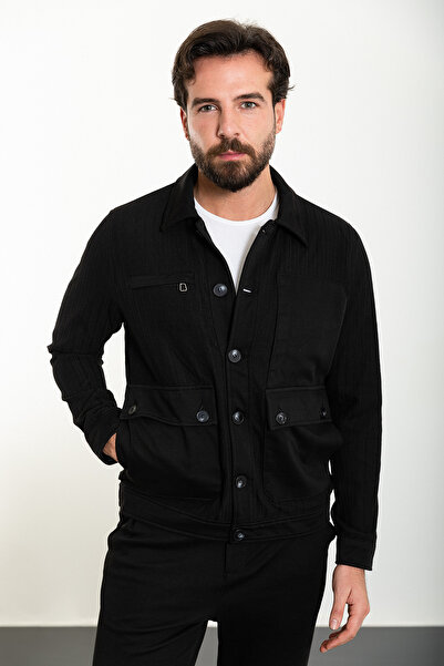 Mcr Ριγέ Slim Fit Ανδρικό Παλτό Παντελόνι Μαύρο - 17150.24Y