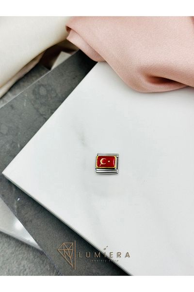Çelik Lumiera Turkish Flag Detailed Italian Charm Steel