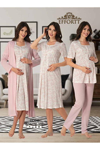 Effortt VENERA Lohusa Hamile Pijama Takımı Sabahlıklı 4 lü Premum üx Set