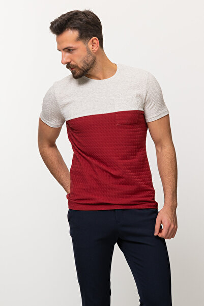 Mcr Ανδρικό μπλουζάκι με λεπτή εφαρμογή με μοτίβο σε γκρι-μπορντό χρώμα - 36692.22Y